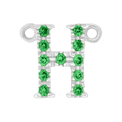 Green Garnet + 14k White Gold Letter Charm