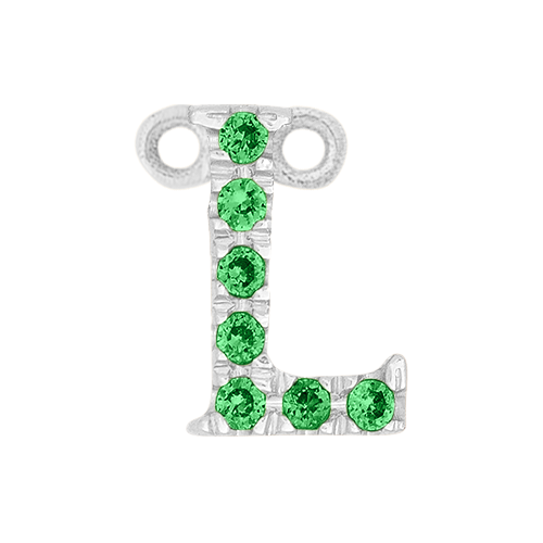 Green Garnet + 14k White Gold Letter Charm