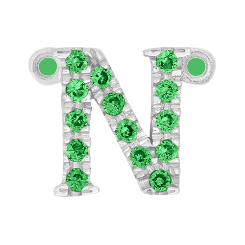 Green Garnet + 14k White Gold Letter Charm