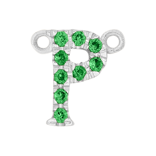 Green Garnet + 14k White Gold Letter Charm