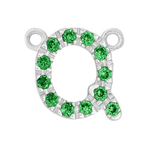 Green Garnet + 14k White Gold Letter Charm