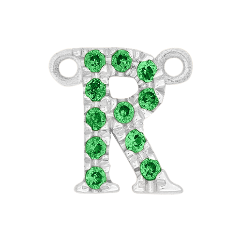 Green Garnet + 14k White Gold Letter Charm