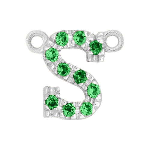 Green Garnet + 14k White Gold Letter Charm
