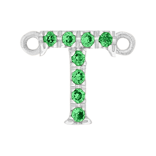 Green Garnet + 14k White Gold Letter Charm