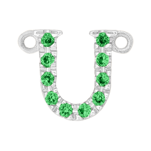 Green Garnet + 14k White Gold Letter Charm
