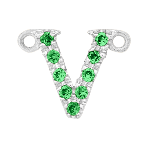 Green Garnet + 14k White Gold Letter Charm