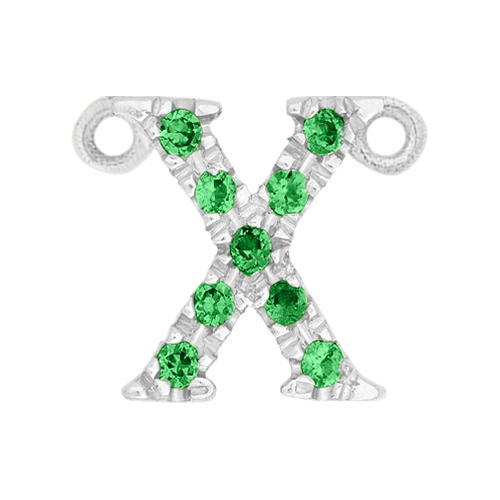 Green Garnet + 14k White Gold Letter Charm