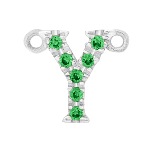 Green Garnet + 14k White Gold Letter Charm