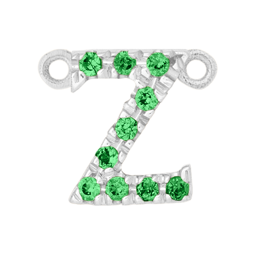 Green Garnet + 14k White Gold Letter Charm