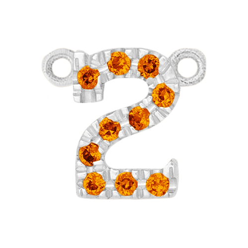 Orange Sapphire + 14k White Gold Number Charm