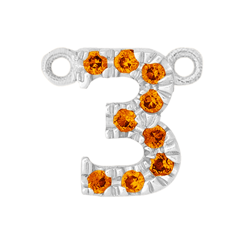 Orange Sapphire + 14k White Gold Number Charm