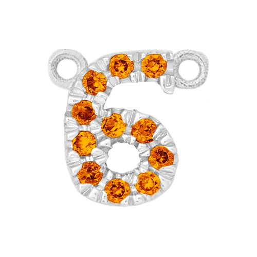 Orange Sapphire + 14k White Gold Number Charm