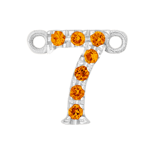 Orange Sapphire + 14k White Gold Number Charm
