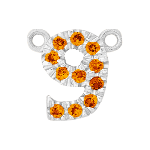 Orange Sapphire + 14k White Gold Number Charm