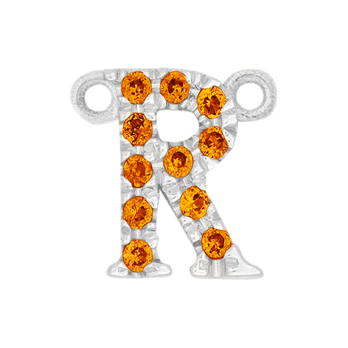 Orange Sapphire + 14k White Gold Letter Charm