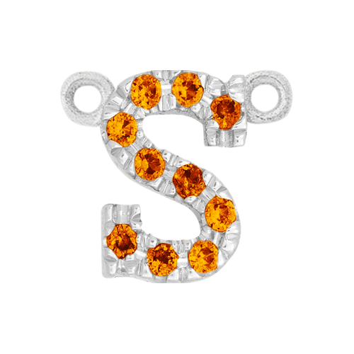 Orange Sapphire + 14k White Gold Letter Charm