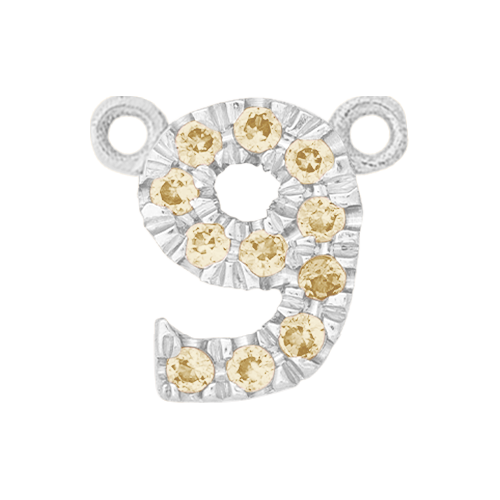 Yellow Sapphire + 14k White Gold Number Charm