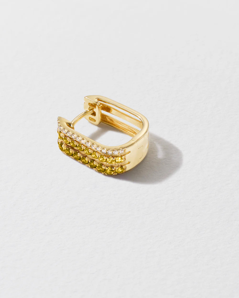 Triple Diamond & Yellow Sapphire Row Hoop Earring