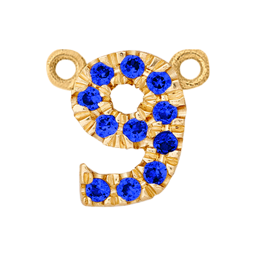 Blue Sapphire + 14k Yellow Gold Number Charm