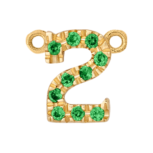 Green Garnet + 14k Yellow Gold Number Charm