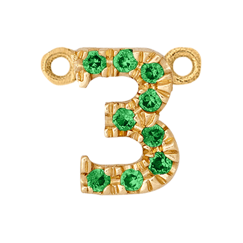 Green Garnet + 14k Yellow Gold Number Charm