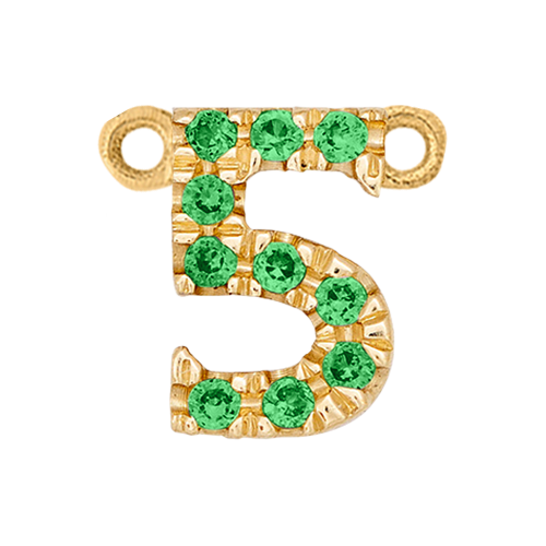 Green Garnet + 14k Yellow Gold Number Charm