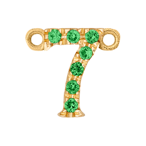 Green Garnet + 14k Yellow Gold Number Charm