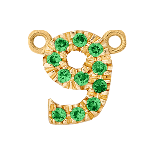 Green Garnet + 14k Yellow Gold Number Charm