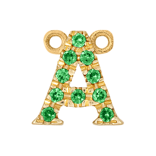 Green Garnet + 14k Yellow Gold Letter Charm