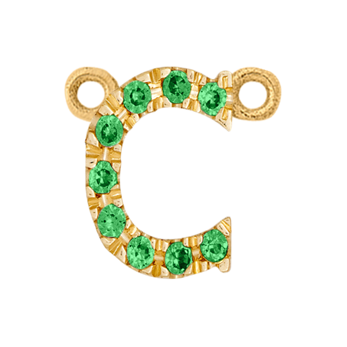 Green Garnet + 14k Yellow Gold Letter Charm