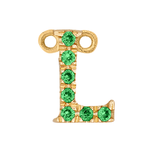 Green Garnet + 14k Yellow Gold Letter Charm