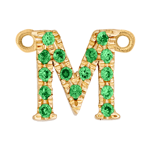 Green Garnet + 14k Yellow Gold Letter Charm