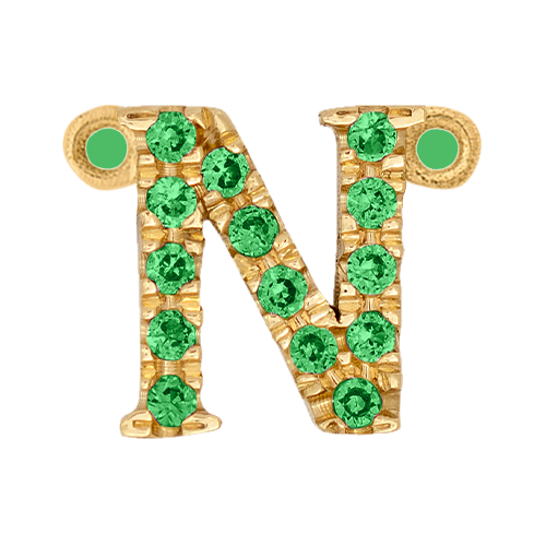 Green Garnet + 14k Yellow Gold Letter Charm