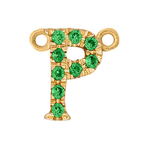 Green Garnet + 14k Yellow Gold Letter Charm