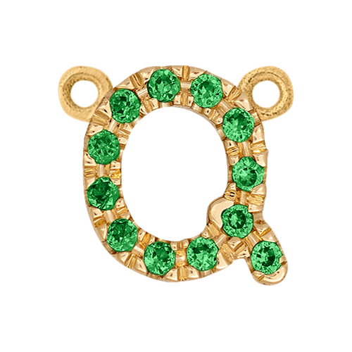 Green Garnet + 14k Yellow Gold Letter Charm