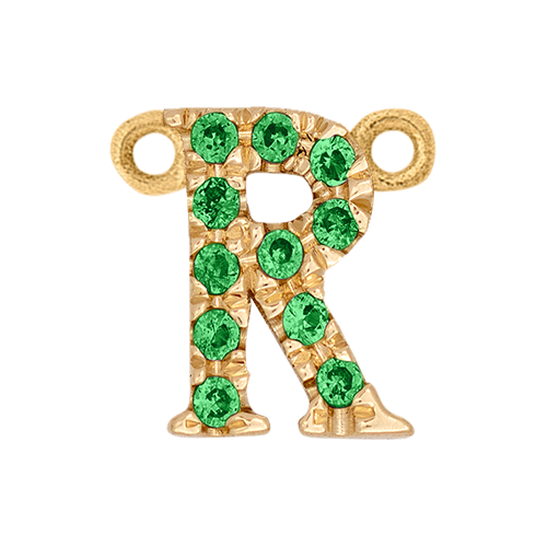 Green Garnet + 14k Yellow Gold Letter Charm