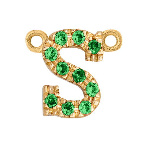 Green Garnet + 14k Yellow Gold Letter Charm