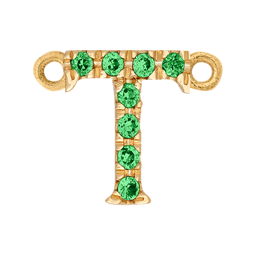 Green Garnet + 14k Yellow Gold Letter Charm