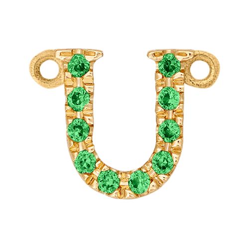 Green Garnet + 14k Yellow Gold Letter Charm