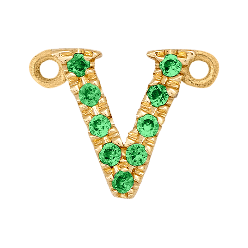 Green Garnet + 14k Yellow Gold Letter Charm