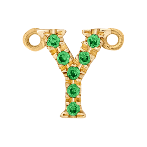 Green Garnet + 14k Yellow Gold Letter Charm