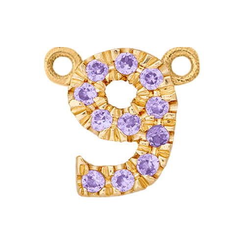 Lilac Sapphire + 14k Yellow Gold Number Charm