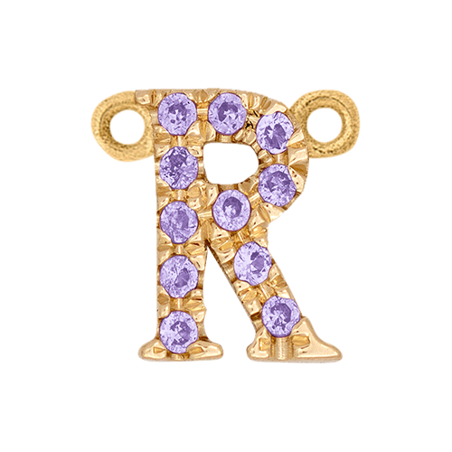 Lilac Sapphire + 14k Yellow Gold Letter Charm