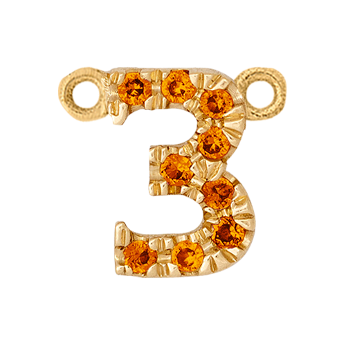 Orange Sapphire + 14k Yellow Gold Number Charm
