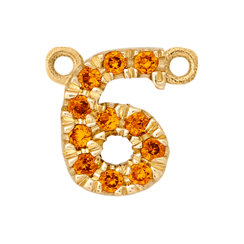 Orange Sapphire + 14k Yellow Gold Number Charm