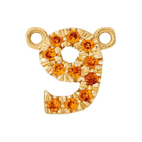 Orange Sapphire + 14k Yellow Gold Number Charm