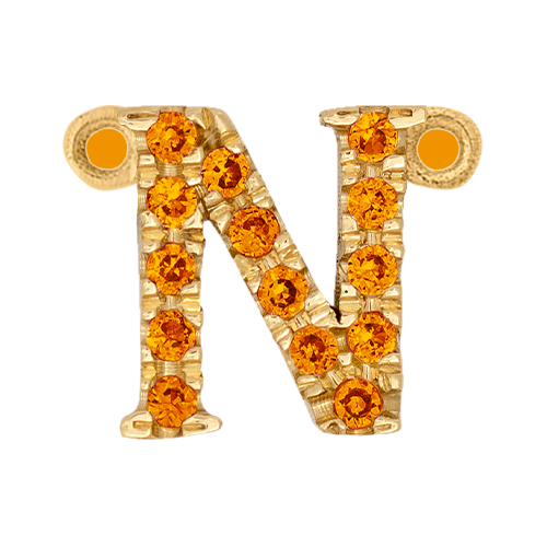 Orange Sapphire + 14k Yellow Gold Letter Charm