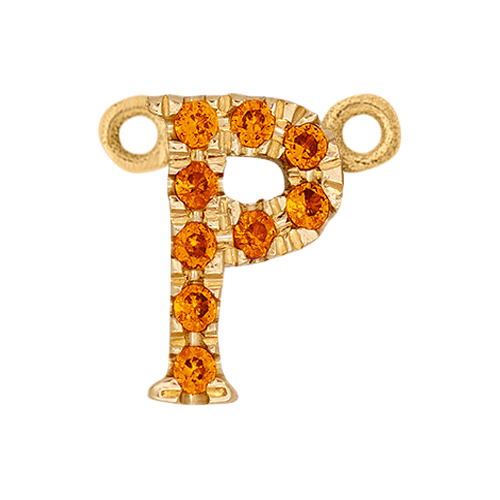 Orange Sapphire + 14k Yellow Gold Letter Charm