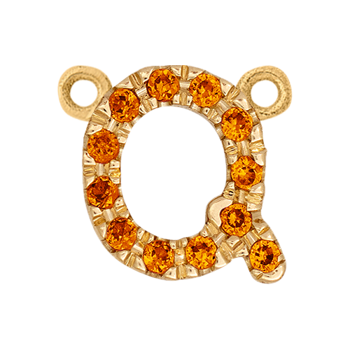 Orange Sapphire + 14k Yellow Gold Letter Charm