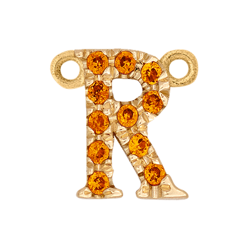 Orange Sapphire + 14k Yellow Gold Letter Charm
